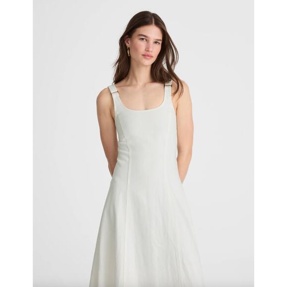 Madewell Denim Scoopneck Midi Dress Pure White Wash A Line Minimalist Medium NWT - Picture 2 of 15